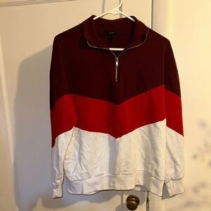 Colorblock Half-Zip Sweater - Red and White
